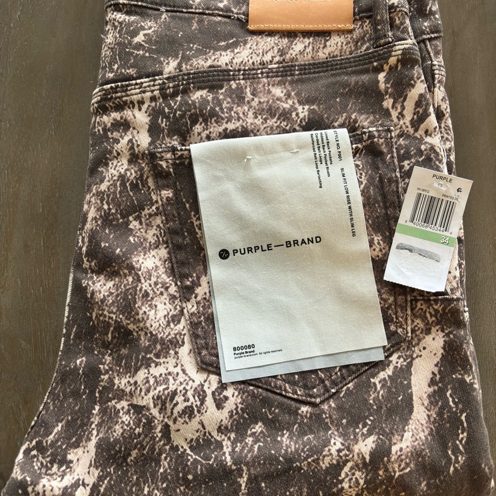 Purple Brand Distressed Marble Brown Jeans Size 34 New
